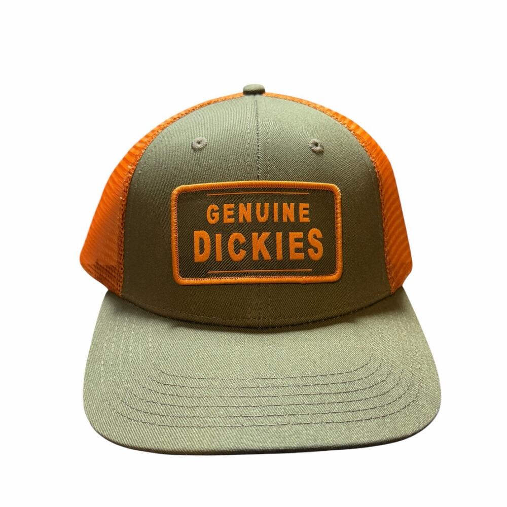 Dickies Trucker Hat Mens Olive Green Orange Mesh Back Snapback Cap Adjustable